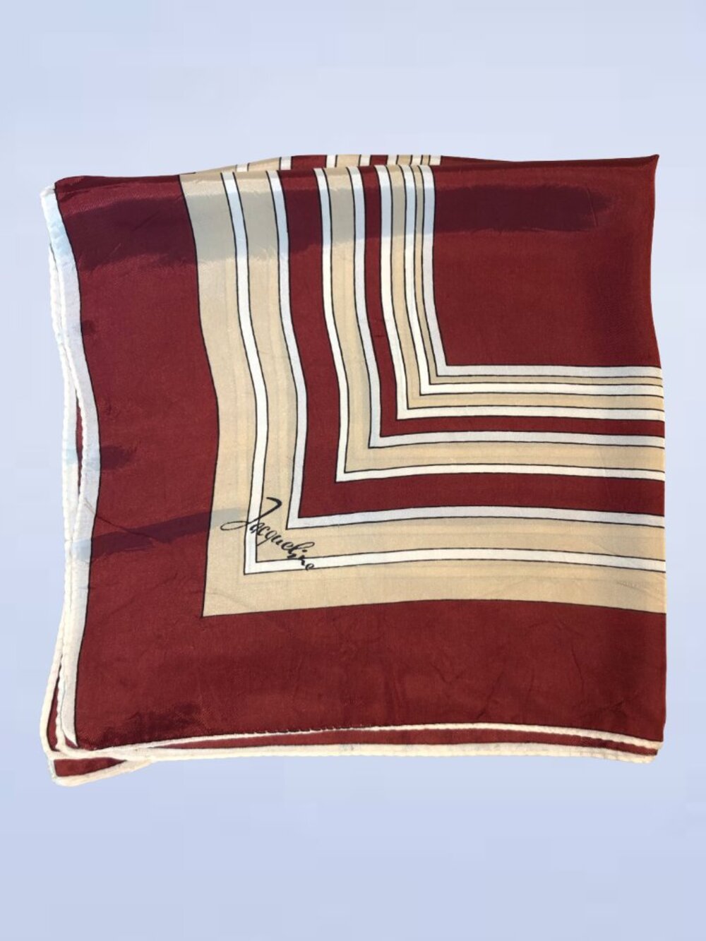 Vintage Jacqueline Acetate Scarf Burgundy Cream Square Geometric 1980s Retro